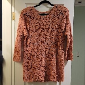Vintage Forenza Terracotta Coral Pink Crochet Lace Tunic - S